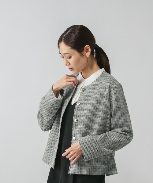 GLOBAL WORK(グローバルワーク)の「ツイードノーカラージャケット/591838(テーラードジャケット・レディース・ホワイト系8/ネイビー・MEDIUM/LARGE)」の19枚目の写真