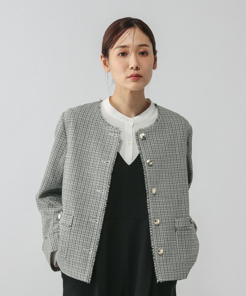 GLOBAL WORK(グローバルワーク)の「ツイードノーカラージャケット/591838(テーラードジャケット・レディース・ホワイト系8/ネイビー・MEDIUM/LARGE)」の20枚目の写真