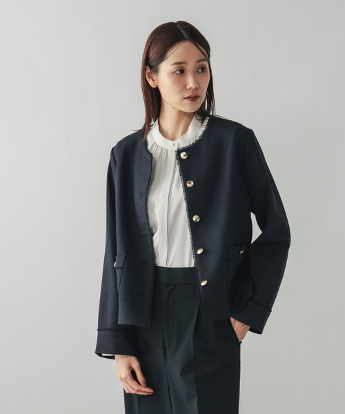 ツイード　ノーカラージャケット ツイードノーカラージャケット/591838（テーラードジャケット