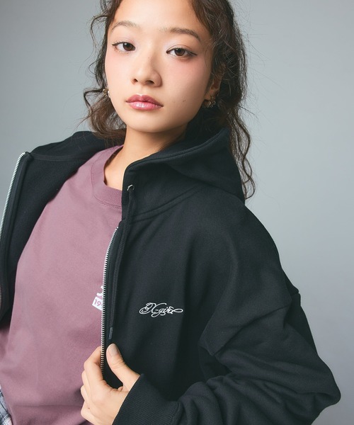 X-girl(エックスガール)の「RHINESTONE LOGO AND FACE ZIP UP SWEAT HOODIE(パーカー・レディース・ブラック/オリーブ/アッシュ・S/M)」の15枚目の写真