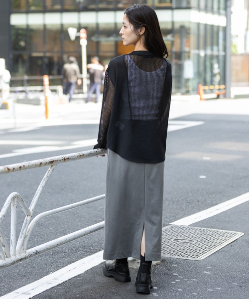 Munich（ミューニック）の「スカシ編みニット×コットンボイルドッキングシャツ（ニット/セーター・レディース・グレー/ブラック/アイボリー・FREE）」の21枚目の写真