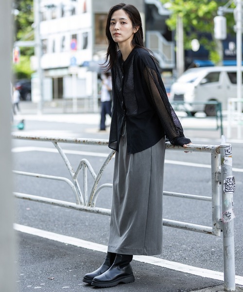 Munich（ミューニック）の「スカシ編みニット×コットンボイルドッキングシャツ（ニット/セーター・レディース・グレー/ブラック/アイボリー・FREE）」の20枚目の写真