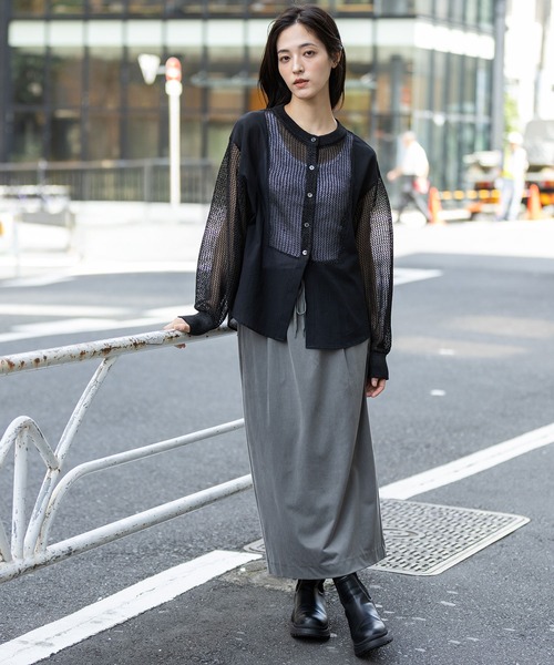 Munich（ミューニック）の「スカシ編みニット×コットンボイルドッキングシャツ（ニット/セーター・レディース・グレー/ブラック/アイボリー・FREE）」の19枚目の写真