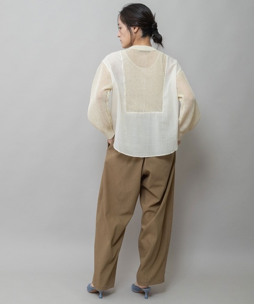 Munich（ミューニック）の「スカシ編みニット×コットンボイルドッキングシャツ（ニット/セーター・レディース・グレー/ブラック/アイボリー・FREE）」の15枚目の写真