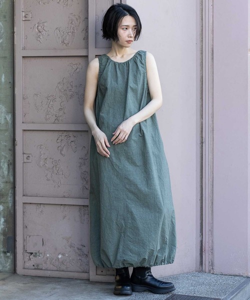 Munich（ミューニック）の「コットンリネンドローストリングワンピース（ワンピース・レディース・ダークグレー/ベージュ/カーキ/ピンク・FREE）」の3枚目の写真