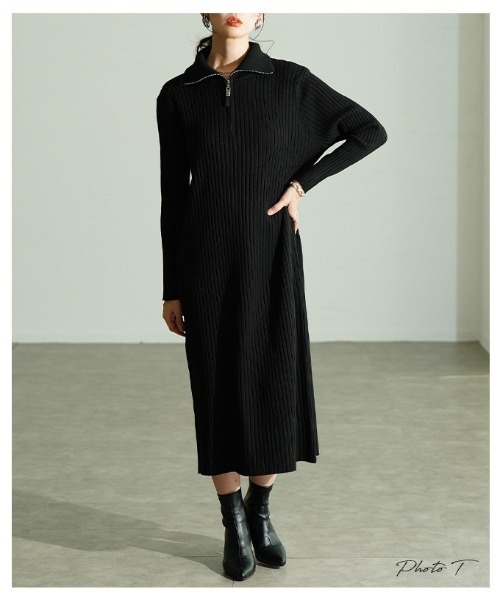 Sawa a la mode（サワアラモード）の「リブニットワンピース（ワンピース・レディース・ベージュ/ブラック・FREE）」の4枚目の写真