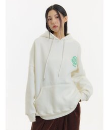 バスティロゴ刺繍起毛フードパーカークリーム