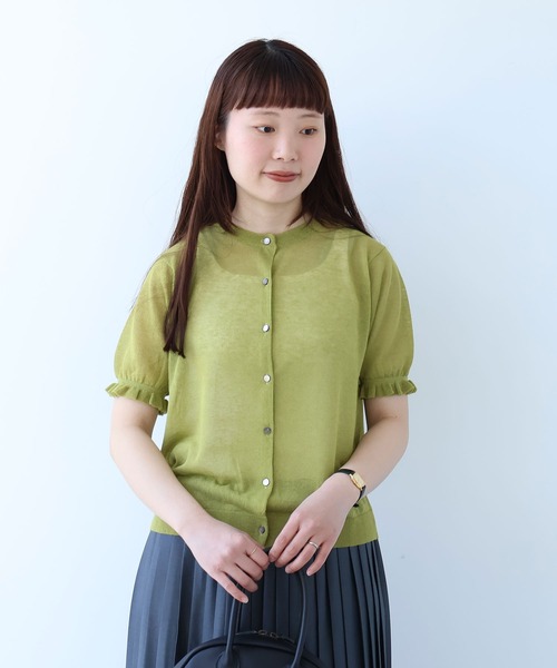 bulle de savon(ビュルデサボン)の「sheer ニットカーディガン(ニット/セーター・レディース・サックスブルー/オレンジ/カーキ・FREE)」の4枚目の写真