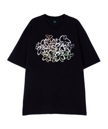 [オーバーサイズ]ネオンフラワー13番手コットンラウンドネック半袖Tシャツ_ブラック