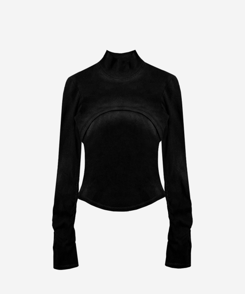 BLR(ビーエルアール)の「Bleached Layered Chest Shirring Knit T-shirts(Tシャツ/カットソー・レディース・ブラック・SMALL/MEDIUM)」の2枚目の写真