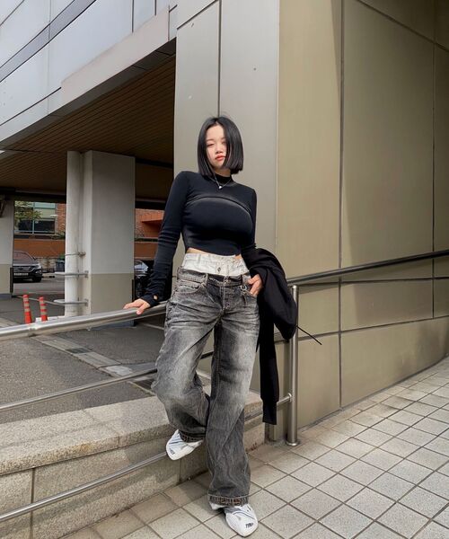 BLR(ビーエルアール)の「Bleached Layered Chest Shirring Knit T-shirts(Tシャツ/カットソー・レディース・ブラック・SMALL/MEDIUM)」の8枚目の写真