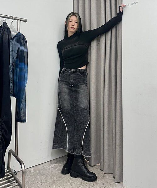 BLR(ビーエルアール)の「Bleached Layered Chest Shirring Knit T-shirts(Tシャツ/カットソー・レディース・ブラック・SMALL/MEDIUM)」の9枚目の写真