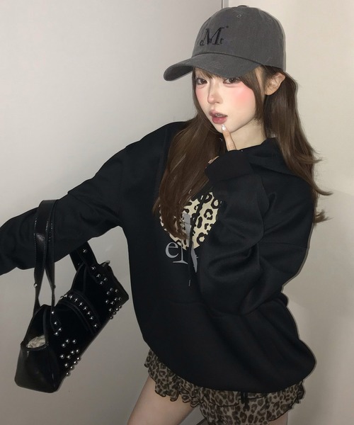 MUCENT(ムセント)の「A'GEM/9 × .kom 『MUCENT/ムセント』 SIERRA LEOPARD HEART HOODIE/シエラ ホッピーハートプルオーバーパーカー(パーカー・レディース・ブラック/グレー・FREE)」の9枚目の写真