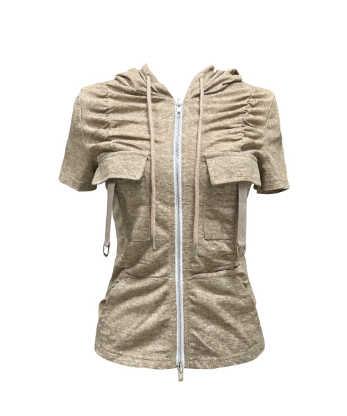 DUA Shirrng Cargo Hood Zip‑Up — бежевый худи‑карго с защипами и молнией