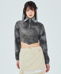 PLASMASPHERE（プラズマスフィア）の「ダークグレーのトッピングジャンパー（水染めジップアップ）（その他アウター）」