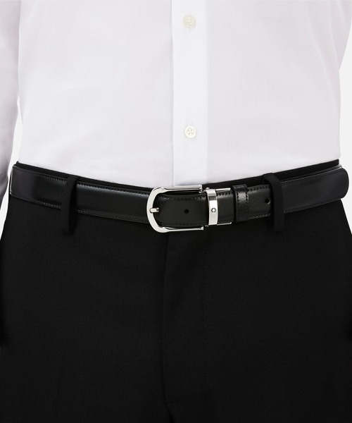 MONTBLANC（モンブラン）の「ホースシュー リバーシブルベルト レザー 30mm（ベルト・メンズ・ブラック・ONE SIZE）」の2枚目の写真
