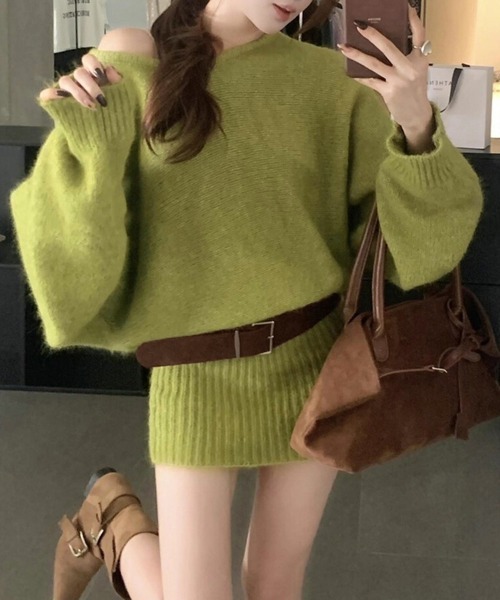 Miniministore(ミニミニストア)の「ミニニットワンピースウエストマーク韓国風(ワンピース・レディース・グリーン/ブラウン/グレー/アイボリー・FREE)」の4枚目の写真