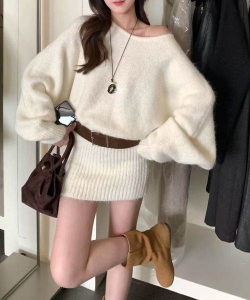 Miniministore(ミニミニストア)の「ミニニットワンピースウエストマーク韓国風(ワンピース・レディース・グリーン/ブラウン/グレー/アイボリー・FREE)」の1枚目の写真