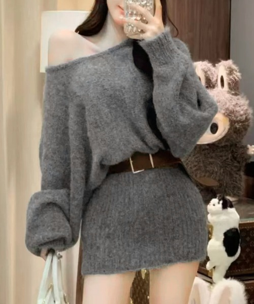 Miniministore(ミニミニストア)の「ミニニットワンピースウエストマーク韓国風(ワンピース・レディース・グリーン/ブラウン/グレー/アイボリー・FREE)」の6枚目の写真