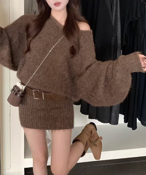 Miniministore(ミニミニストア)の「ミニニットワンピースウエストマーク韓国風(ワンピース・レディース・グリーン/ブラウン/グレー/アイボリー・FREE)」の14枚目の写真