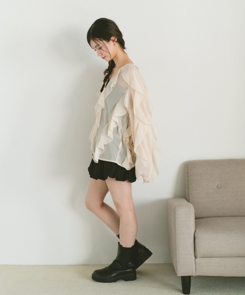 VANNIE U(ヴァニーユー)の「ラッフルフレアシアーブラウス(シャツ/ブラウス・レディース・アイボリー/ホワイト/ピンク・FREE)」の19枚目の写真