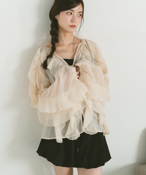 VANNIE U(ヴァニーユー)の「ラッフルフレアシアーブラウス(シャツ/ブラウス・レディース・アイボリー/ホワイト/ピンク・FREE)」の14枚目の写真