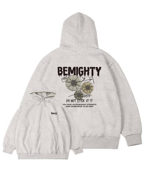 SY Flower Drawing Fleece Overfit Hoodie [Oatmeal]
