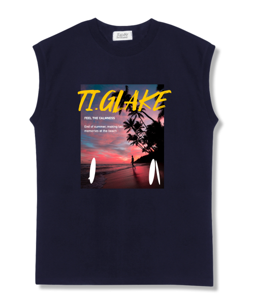 TI.GLAKE(ティーグレイク)の「サンセットアロン オーバーサイズ ノースリーブTシャツ ネイビー(Tシャツ/カットソー・レディース・その他・LARGE/X-LARGE/XX-LARGE)」の1枚目の写真