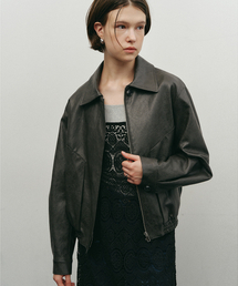 MAKE A TOAST（メイクアトースト）の「Oversized leather banding jacket in gray MBEFJP002GR（ライダースジャケット）」