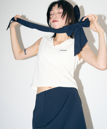 CHOCHOU（チョシュ）の「Dot Ribbon Belt Midi Skirt [Navy]（スカート）」