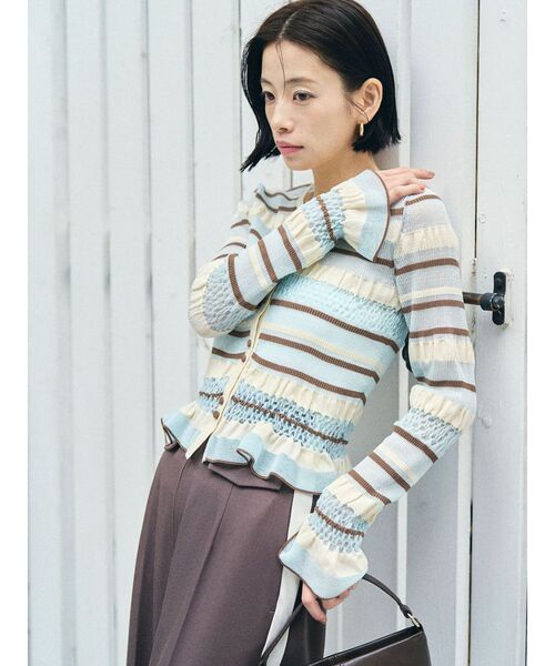 LAGUNAMOON（ラグナムーン）の「シアーボーダーカーデプルオーバー（ニット/セーター・レディース・アイボリー/ブラック/ライトブルー・FREE）」の3枚目の写真