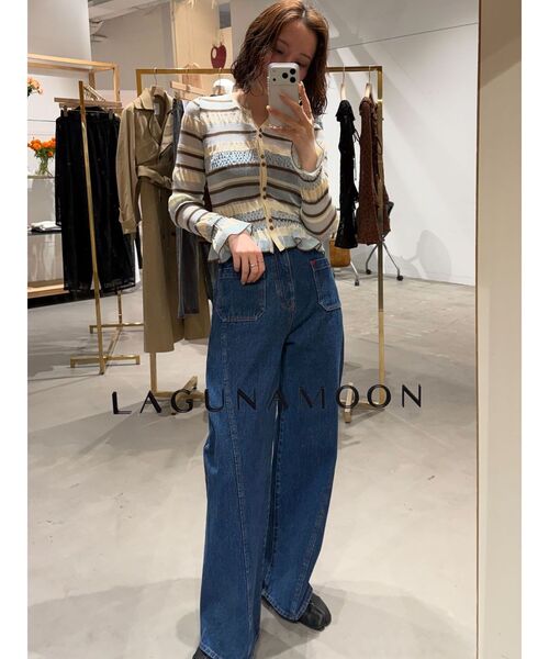 LAGUNAMOON（ラグナムーン）の「シアーボーダーカーデプルオーバー（ニット/セーター・レディース・アイボリー/ブラック/ライトブルー・FREE）」の7枚目の写真