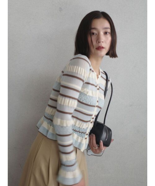 LAGUNAMOON（ラグナムーン）の「シアーボーダーカーデプルオーバー（ニット/セーター・レディース・アイボリー/ブラック/ライトブルー・FREE）」の3枚目の写真