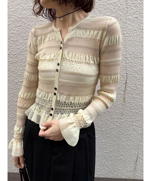 LAGUNAMOON（ラグナムーン）の「シアーボーダーカーデプルオーバー（ニット/セーター・レディース・アイボリー/ブラック/ライトブルー・FREE）」の4枚目の写真