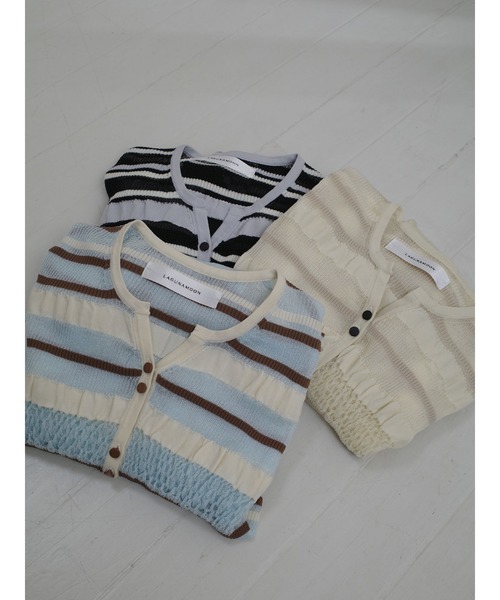LAGUNAMOON(ラグナムーン)の「シアーボーダーカーデプルオーバー(ニット/セーター・レディース・アイボリー/ブラック/ライトブルー・FREE)」の6枚目の写真