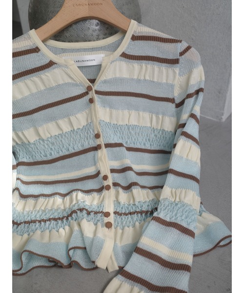 LAGUNAMOON(ラグナムーン)の「シアーボーダーカーデプルオーバー(ニット/セーター・レディース・アイボリー/ブラック/ライトブルー・FREE)」の7枚目の写真