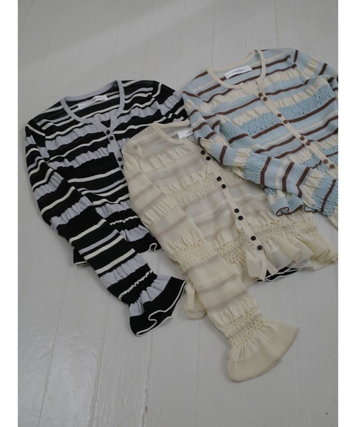 LAGUNAMOON(ラグナムーン)の「シアーボーダーカーデプルオーバー(ニット/セーター・レディース・アイボリー/ブラック/ライトブルー・FREE)」の9枚目の写真