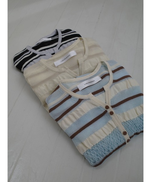 LAGUNAMOON(ラグナムーン)の「シアーボーダーカーデプルオーバー(ニット/セーター・レディース・アイボリー/ブラック/ライトブルー・FREE)」の5枚目の写真