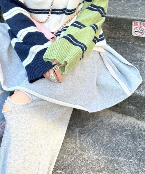 Alley Tokyo（アリートーキョー）の「ダメージスウェパンとフレアスカートのセット（スウェットパンツ・レディース・オフホワイト/グレー・FREE）」の5枚目の写真