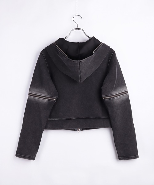 フェード加工 クロップド丈 フルZIPパーカー 薄手（パーカー