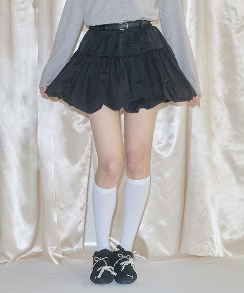 MSGirl（エムエスジーガール）の「バルーンミニスカート　ベルト付き（スカート・レディース・オフホワイト/ブラック・S/M/L）」の2枚目の写真