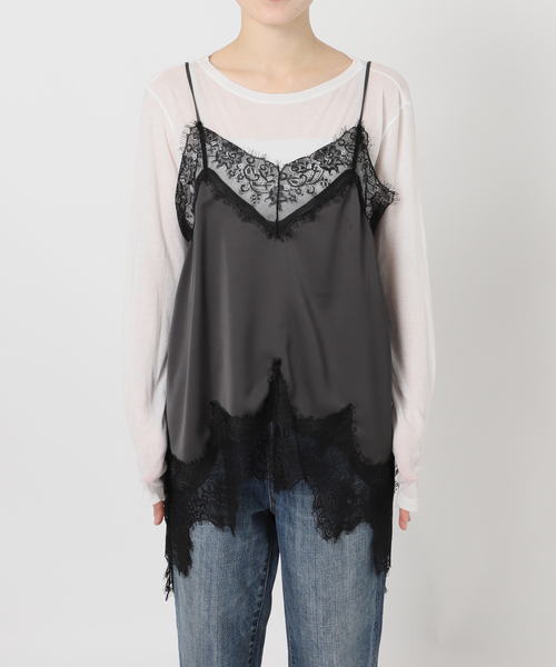 Spick & Span（スピックアンドスパン）の「レースサテンチュニックキャミソール（キャミソール・レディース・ホワイト/チャコールグレー・FREE）」の17枚目の写真