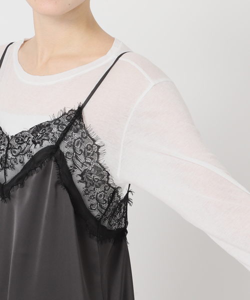 Spick & Span（スピックアンドスパン）の「レースサテンチュニックキャミソール（キャミソール・レディース・ホワイト/チャコールグレー・FREE）」の21枚目の写真