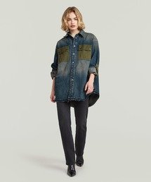 G-STAR | 【UNISEX】Hybrid Overshirt/異素材ミックスロールアップデザインヴィンテージライクウォッシュド加工オーバーサイズデニムシャツジャケット(シャツ/ブラウス)