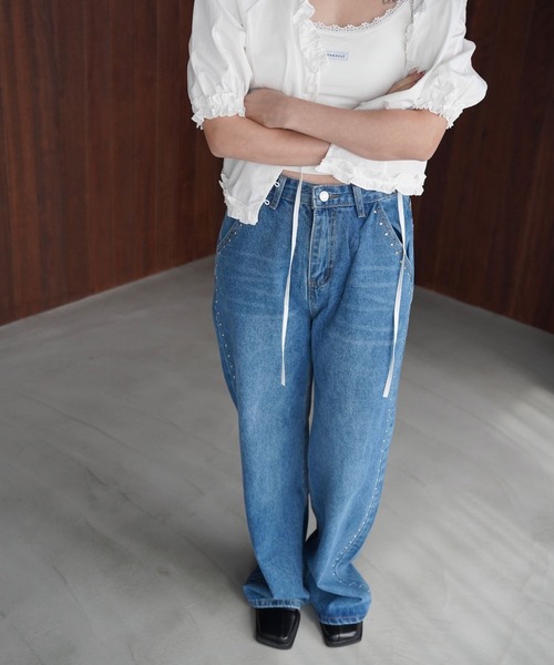 SANSeLF（サンセルフ）の「【SANSeLF】スタッズディテールデニムパンツ saw25a081（デニムパンツ・レディース・ブルー/ブラック・FREE）」の7枚目の写真