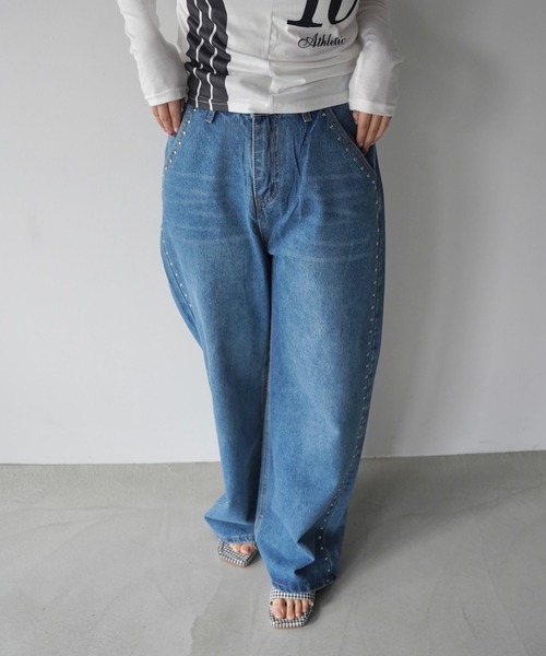 SANSeLF（サンセルフ）の「【SANSeLF】スタッズディテールデニムパンツ saw25a081（デニムパンツ・レディース・ブルー/ブラック・FREE）」の8枚目の写真