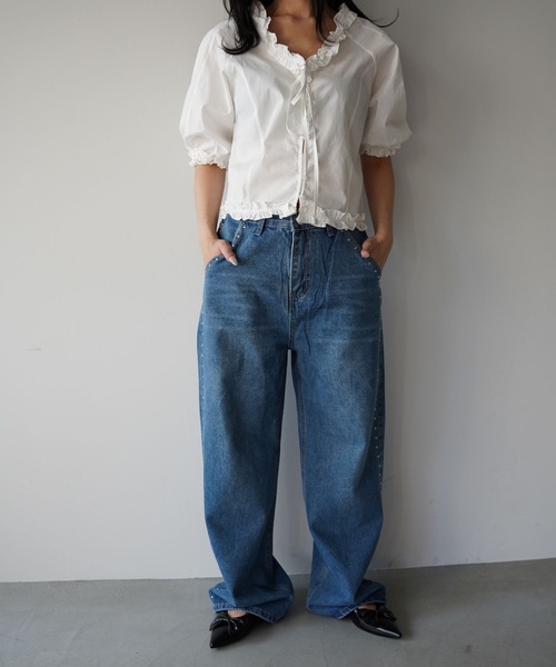 SANSeLF（サンセルフ）の「【SANSeLF】スタッズディテールデニムパンツ saw25a081（デニムパンツ・レディース・ブルー/ブラック・FREE）」の12枚目の写真