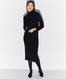 CROP TURTLENECK SWEATER V-NECK DRESS SET BLACK