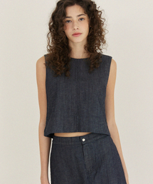 MIDNIGHT12AM（ミッドナイト12エーエム）の「リネンスリーブレス-ブルー（Tシャツ/カットソー）」