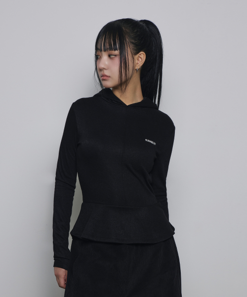 SLEEKGLOW（スリック グロウ）の「フレアシャーリングフードニットTシャツ[ブラック]（パーカー・レディース・その他・FREE）」の2枚目の写真